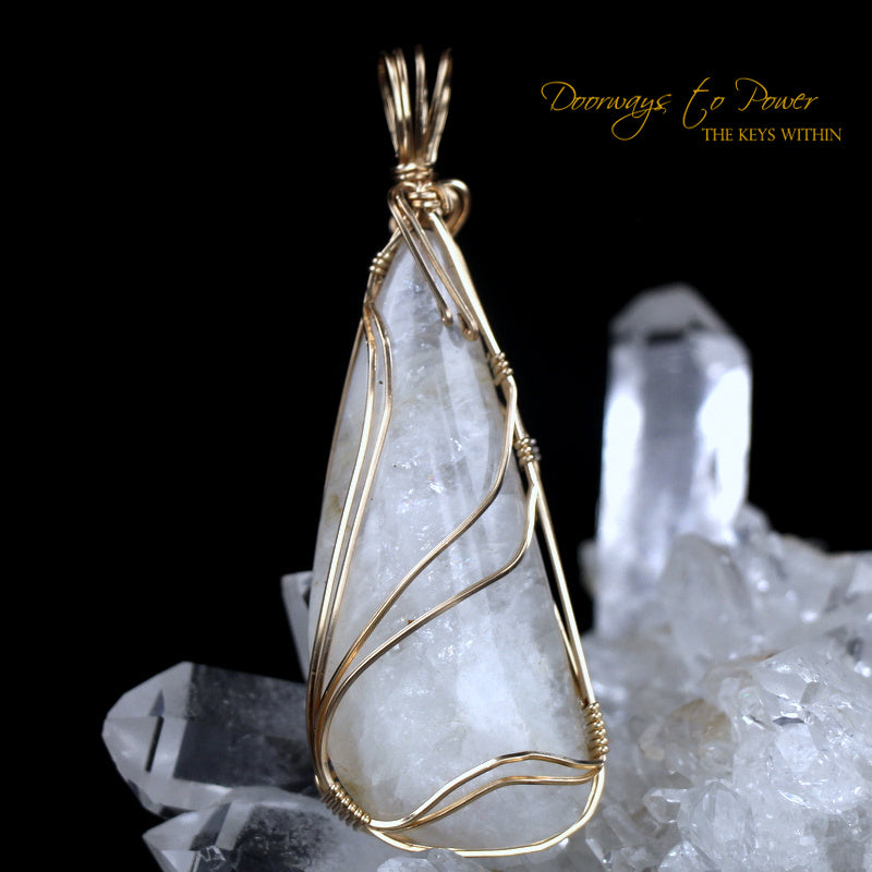 14k Gold Natrolite Crystal Pendant