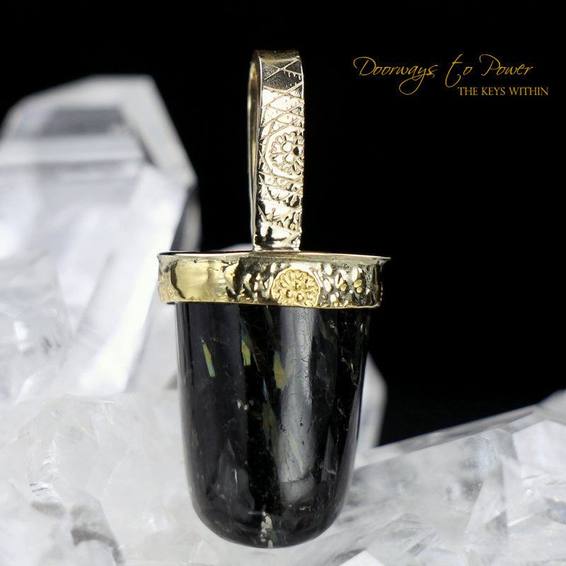 Nuummite Light Language Crystal Pendant ™ 22k Gold