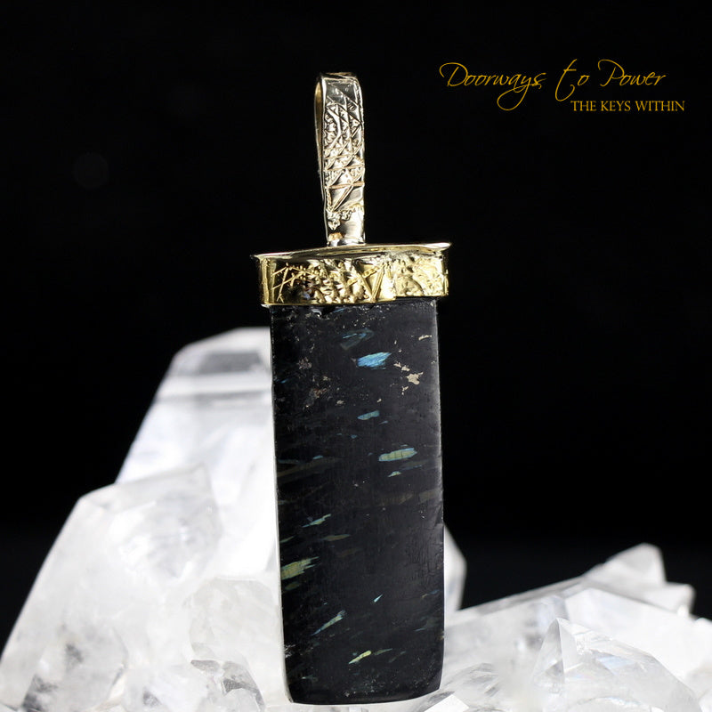 Nuummite Light Language Crystal Pendant ™ 22k Gold