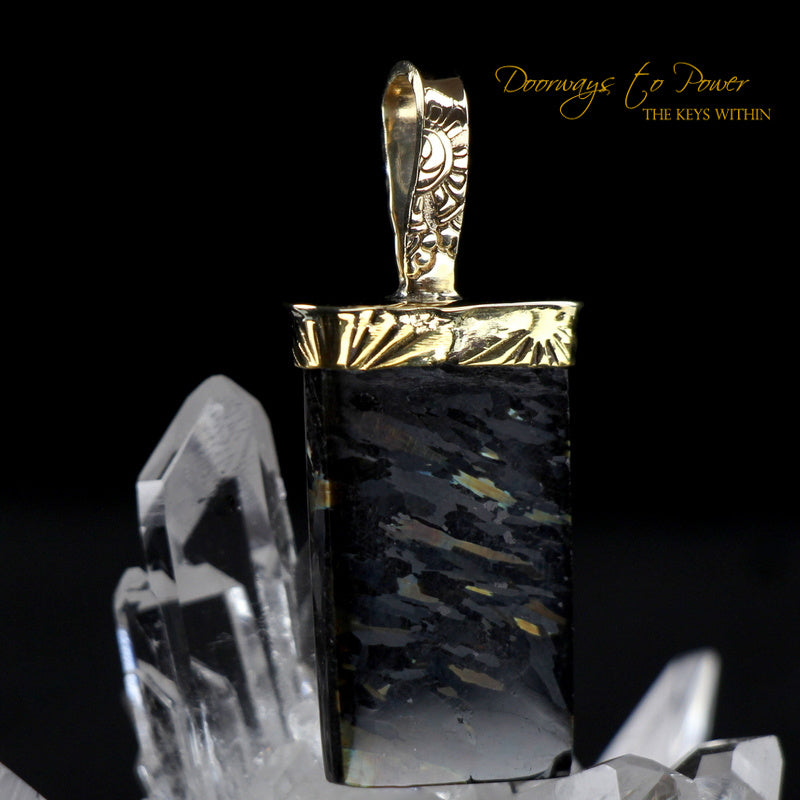 Nuummite Light Language Crystal Pendant ™ 22k Gold