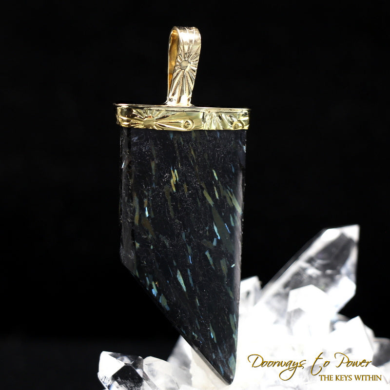 Nuummite Light Language Crystal Pendant ™ 22k Gold