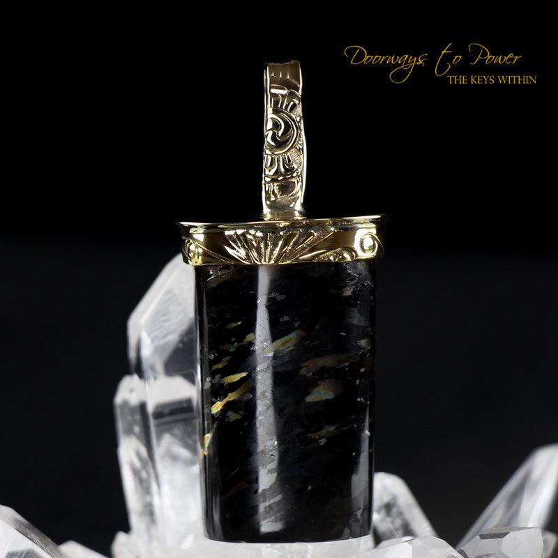 Nuummite Light Language Crystal Pendant ™ 22k Gold