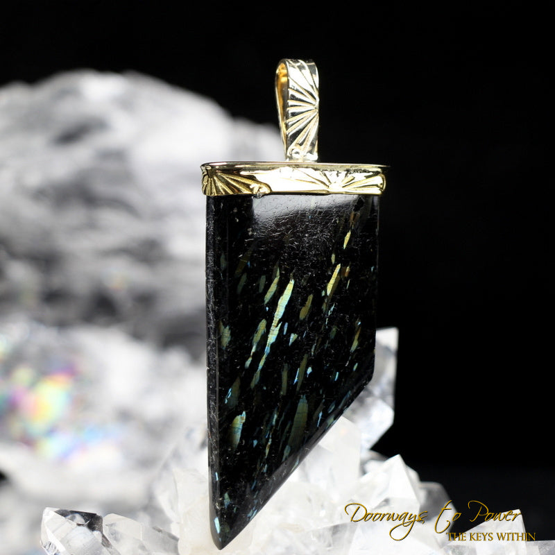 Nuummite Light Language Crystal Pendant ™ 22k Gold
