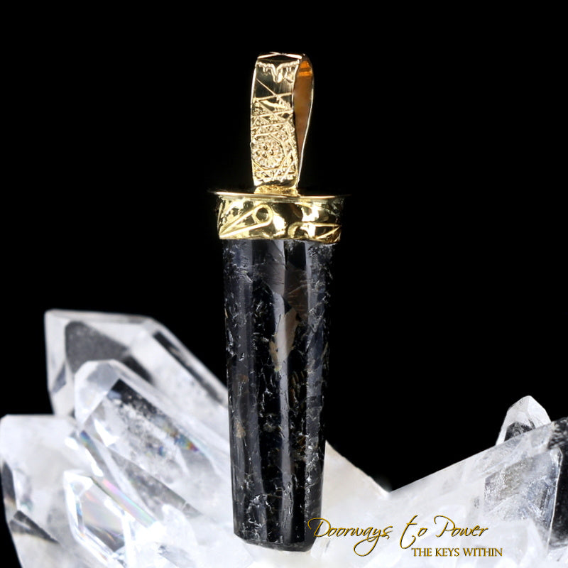 Nuummite Light Language Crystal Pendant ™ 22k Gold