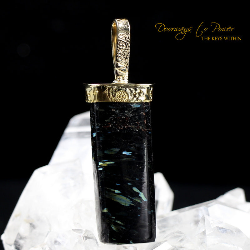 Nuummite Light Language Crystal Pendant ™ 22k Gold