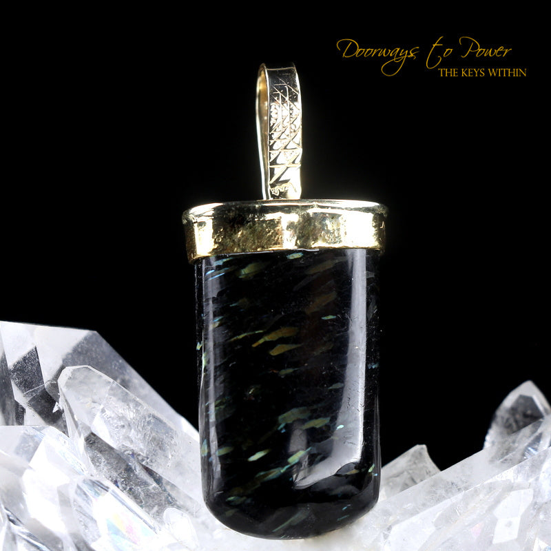 Nuummite Light Language Crystal Pendant ™ 22k Gold