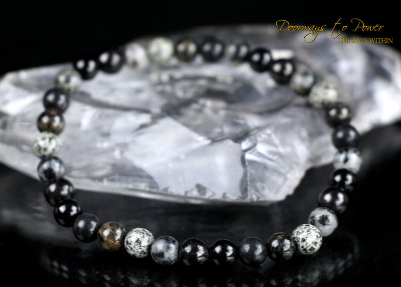 Phenacite Luminous Crystal Bracelet - Phenacite, Black Azeztulite, Black Tourmaline, Shungite, Guardianite and Black Tourmaline Azeztulite.
