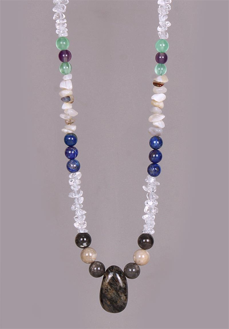 Phenacite Meditation Power Crystal Energy Necklace Phenacite, Circle Stone, Satyaloka Clear Azeztulite, Lapis Lazuli, Shantilite, Fluorite, Glacierite