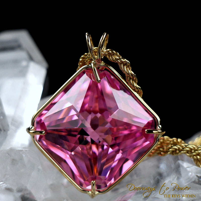 Pink Garnet Magician Stone Crystal Pendant 14k