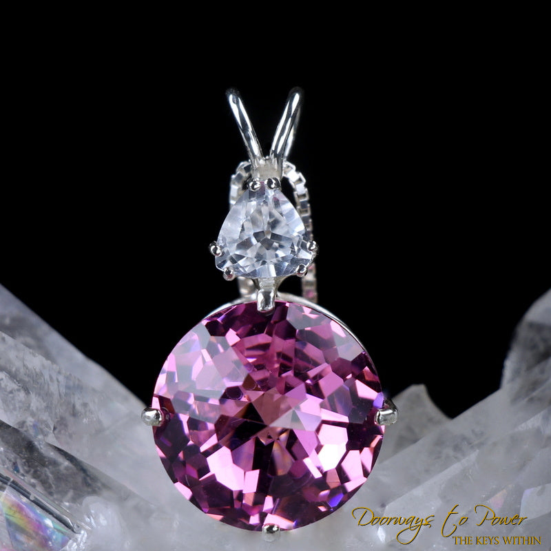 Pink Garnet Phenacite Radiant Heart Crystal Pendant SS
