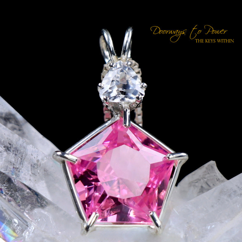 Pink Garnet Phenacite Star of Venus Pendant