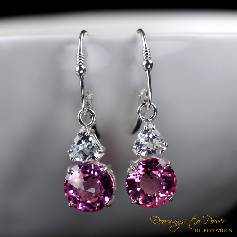 Pink Garnet Radiant Heart Phenacite Crystal Earrings Sterling Silver