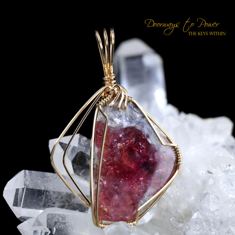 Pink Tourmaline Crystal Pendant 14k