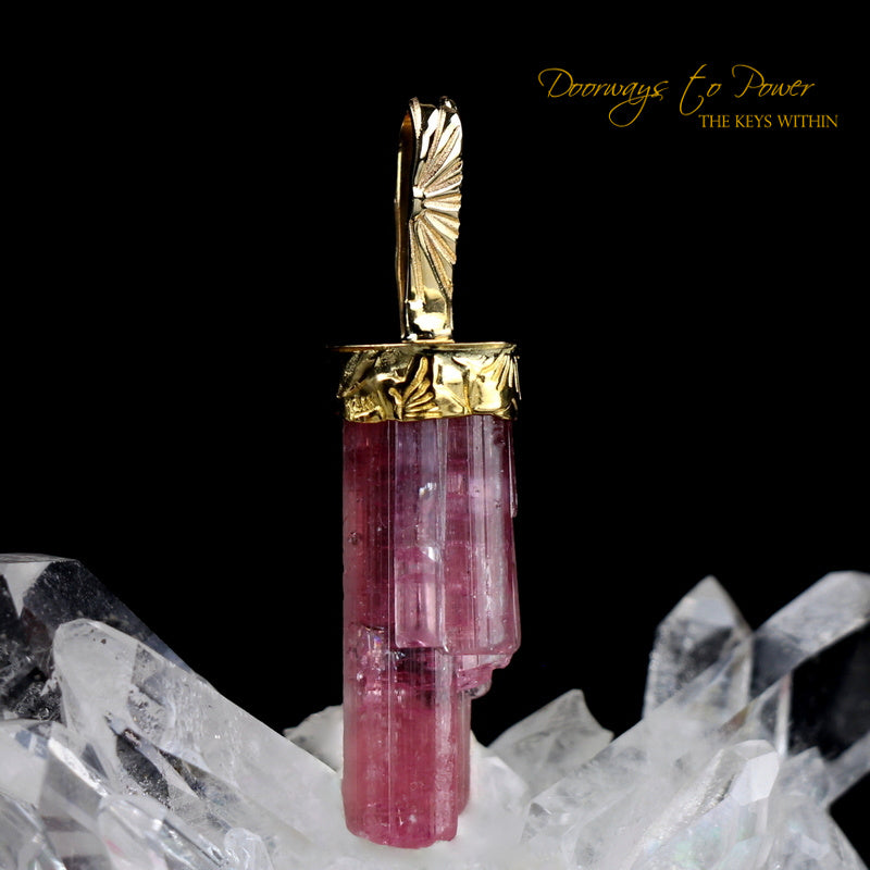 Pink Tourmaline Light Language Pendant 22k