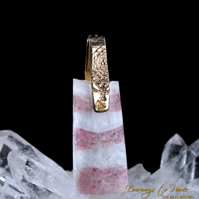 Pink Tourmaline in Quartz Light Language Pendant 14k
