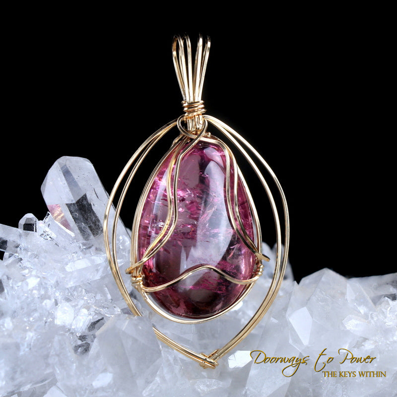 Pink Tourmaline Crystal Pendant 14k 