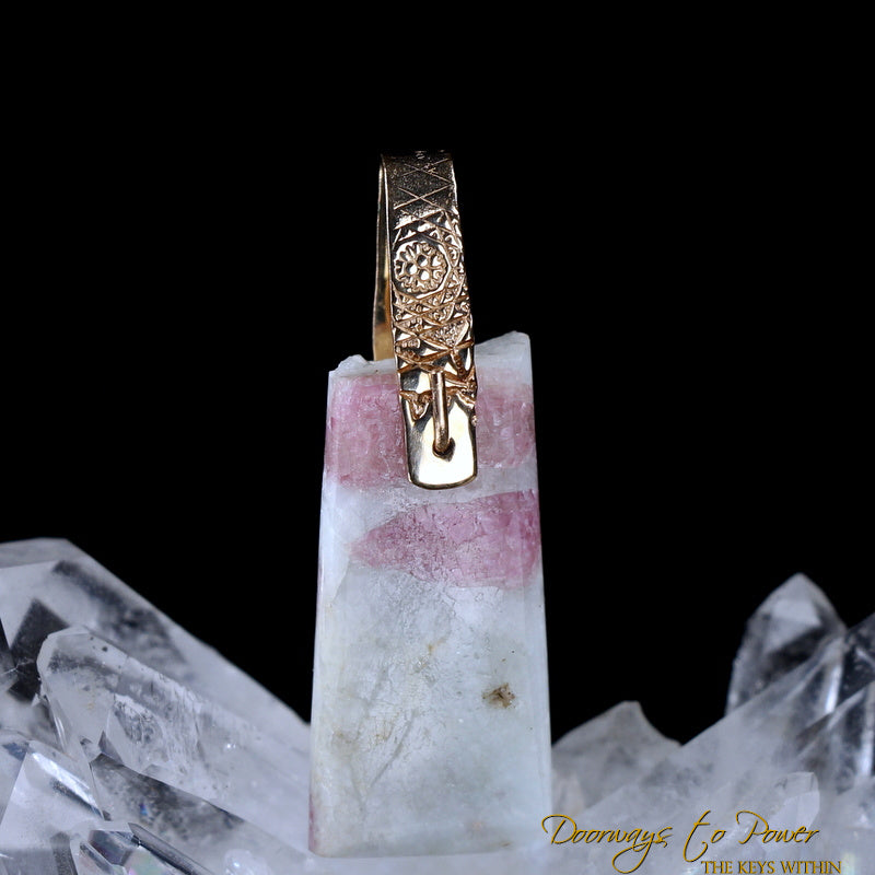 Pink Tourmaline in Quartz Light Language Pendant 14k