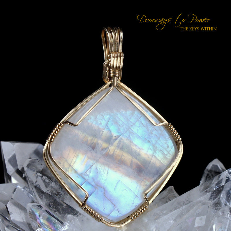 Rainbow Moonstone Crystal Pendant 14k Gold