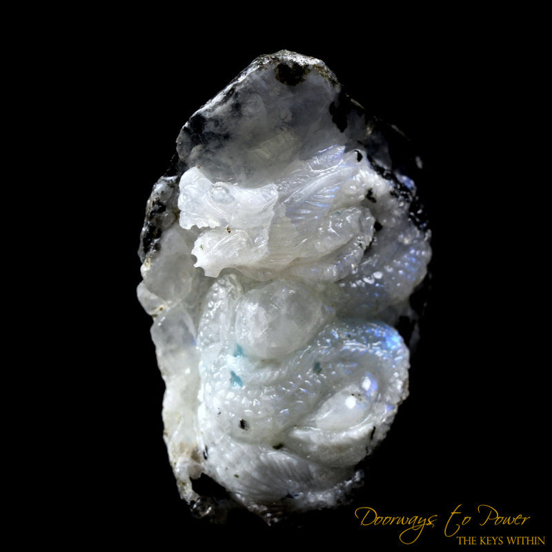 Large Rainbow Moonstone Dragon Crystal Carving 'Awaken the Dragon'