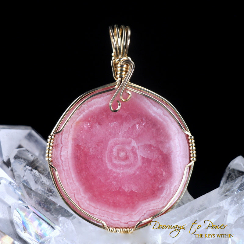 Rhodochrosite Crystal Pendant 14k
