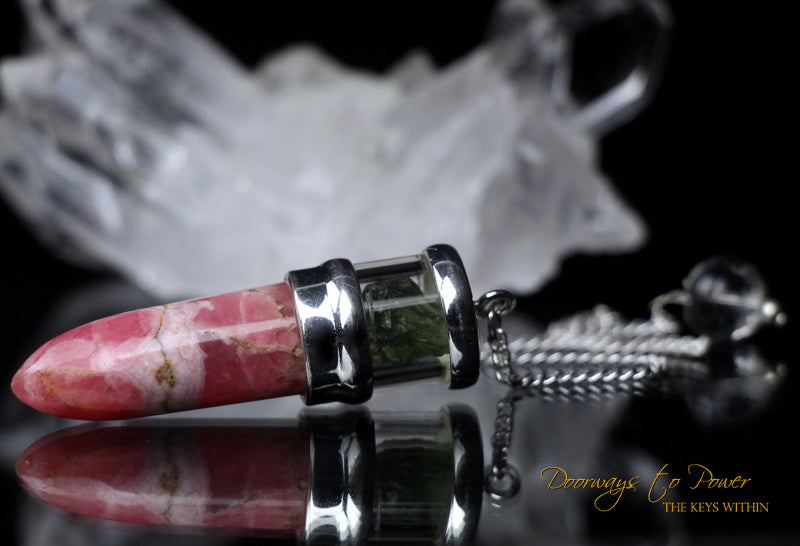 Rhodochrosite Moldavite Pendulum .925 SS