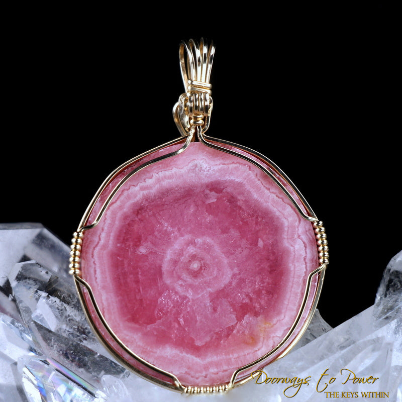 Rhodochrosite Crystal Pendant 14k