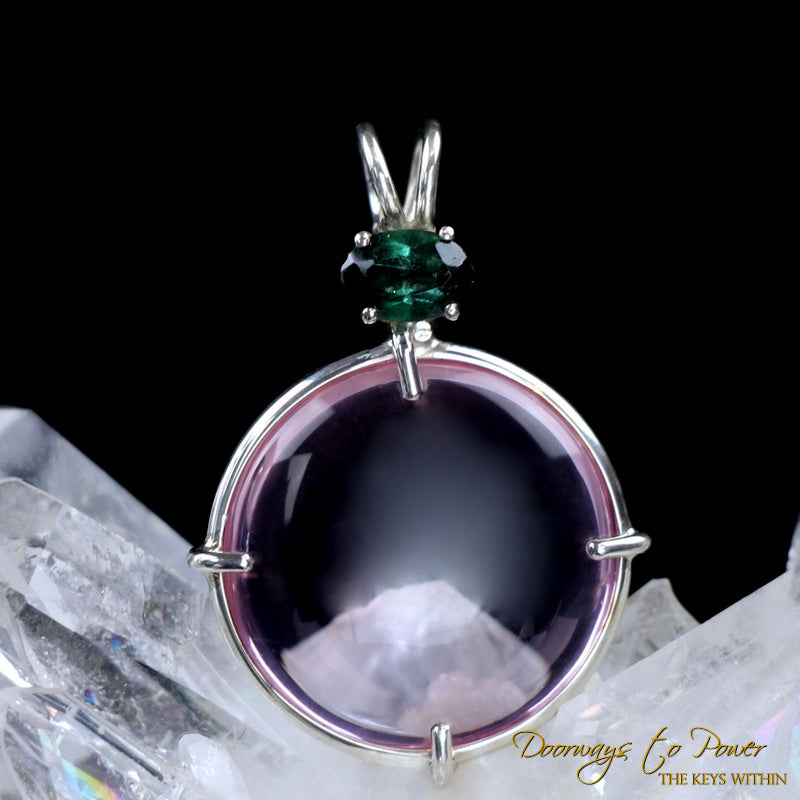 Ruby lavender Quartz Green Tourmaline Crystal Pendant SS