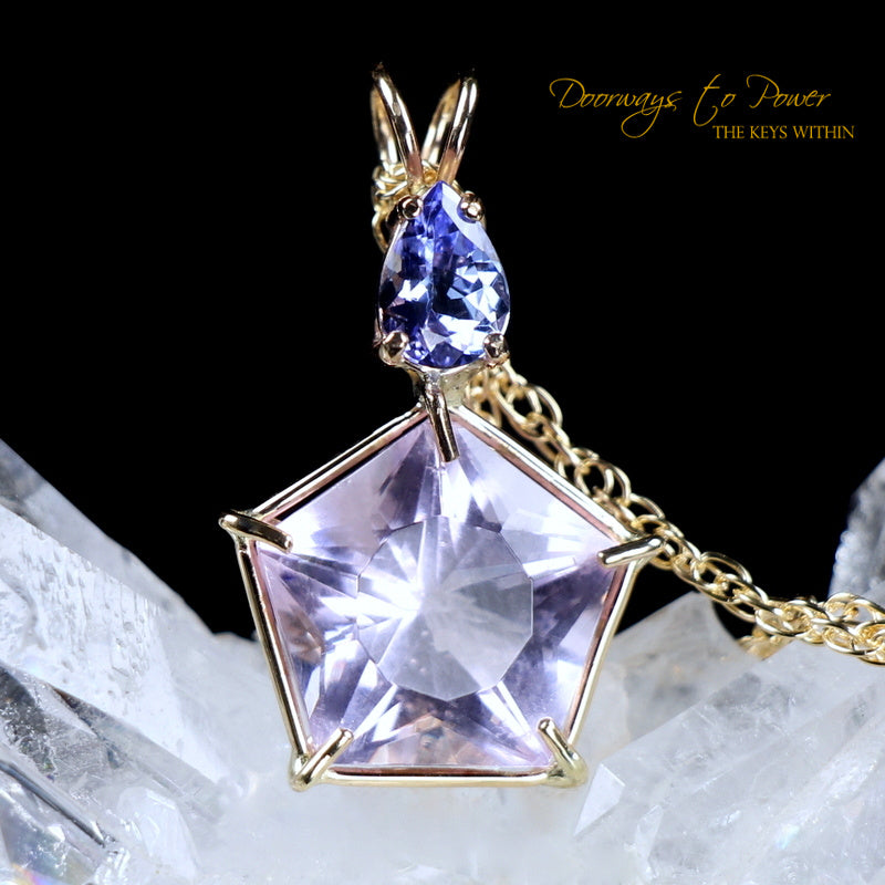 Ruby lavender Quartz Star Of Venus Tanzanite Crystal Pendant 14k Gold