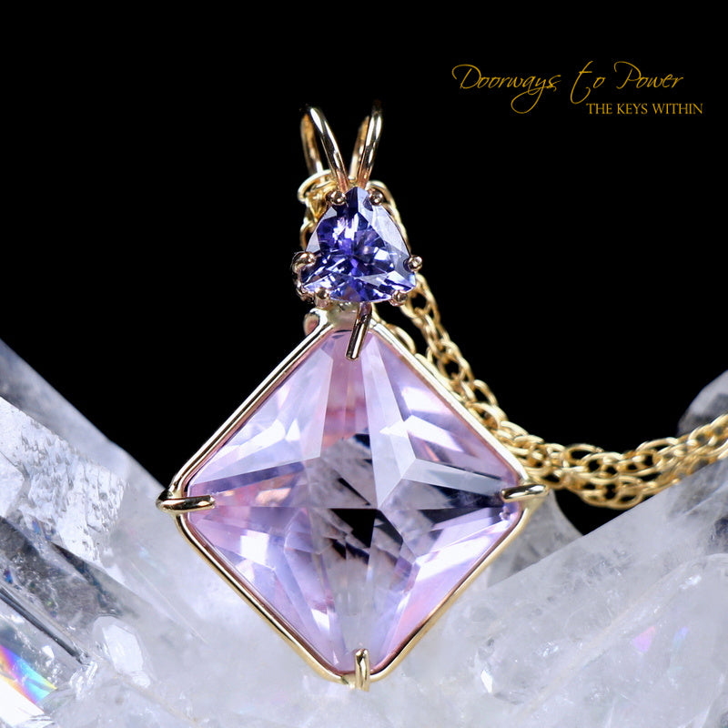 Ruby lavender Quartz & Tanzanite Magician Stone Pendant 14k Gold