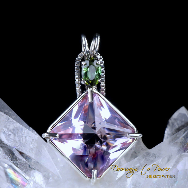 Ruby lavender Quartz & Green Tourmaline Magician Stone Pendant