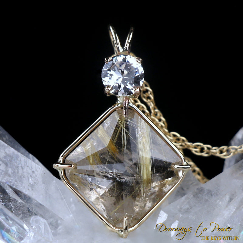 Rutilated Quartz & Phenacite Magician Stone Pendant 14k
