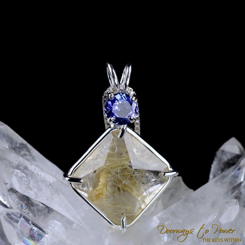 Rutilated Quartz Tanzanite Magician Stone Pendant SS
