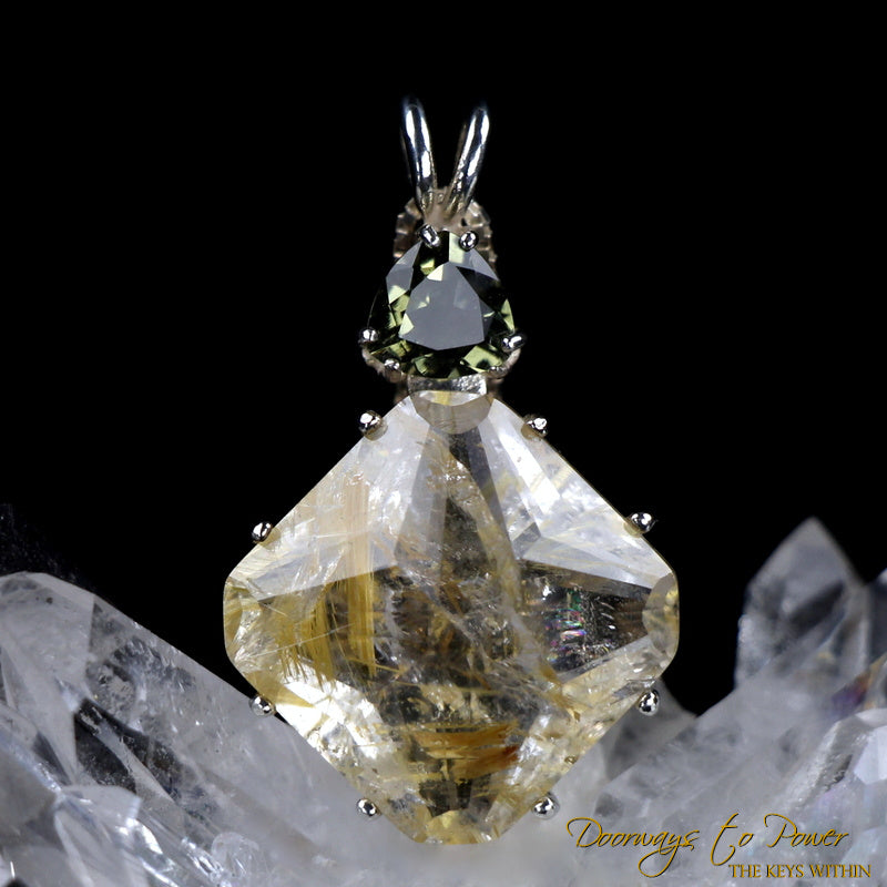Rutilated Quartz & Moldavite Magician Stone Pendant