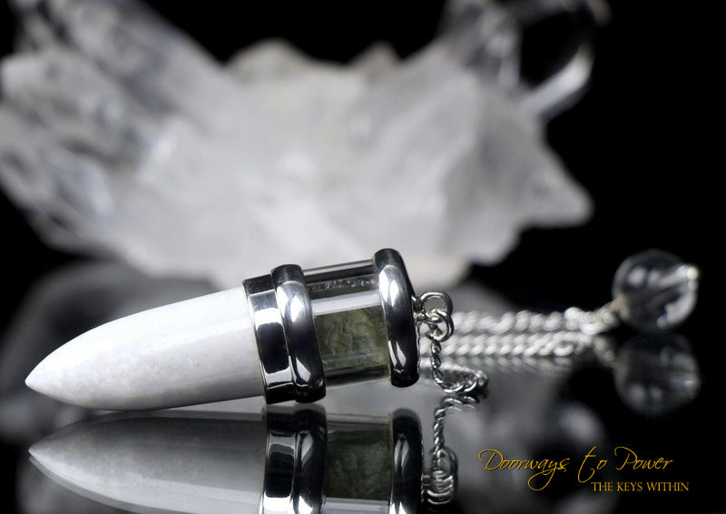 Scolecite & Moldavite Crystal Pendulum