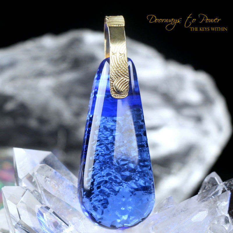 Siberian Blue Quartz Light Language Crystal Pendant 14k