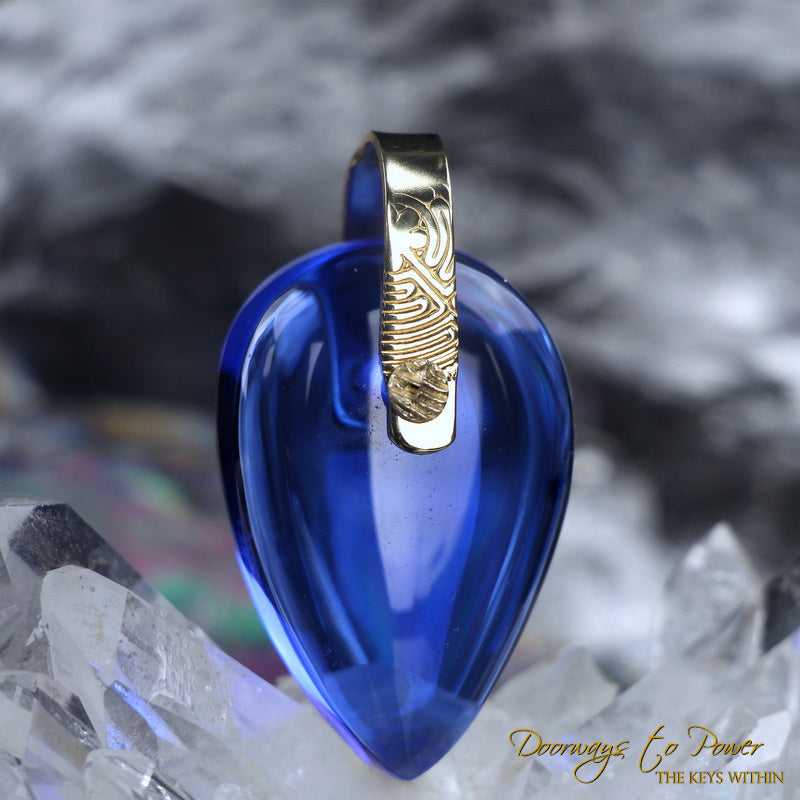 Siberian Blue Quartz Light Language Crystal Pendant 14k
