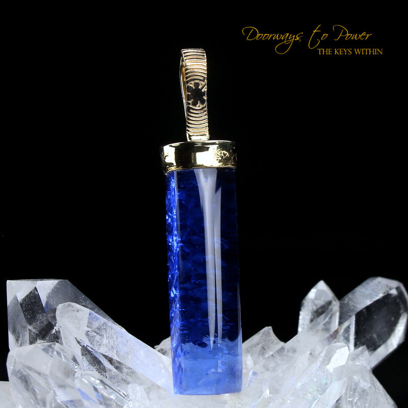 Siberian Blue Quartz Light Language Pendant 22k