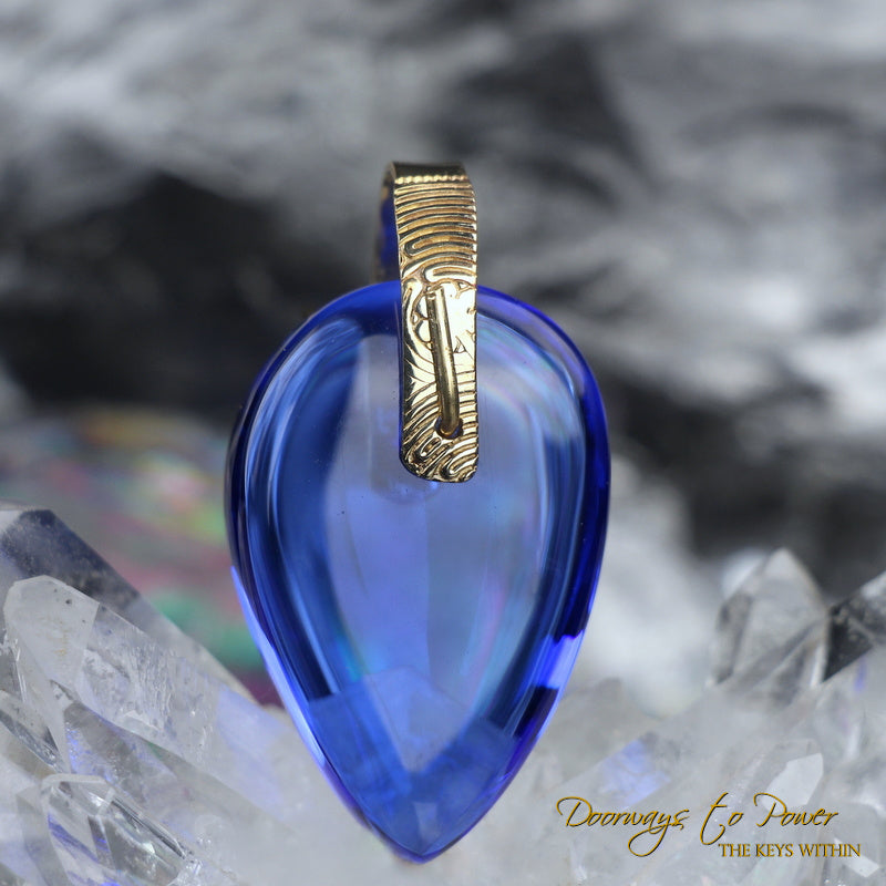 Siberian Blue Quartz Light Language Crystal Pendant 14k