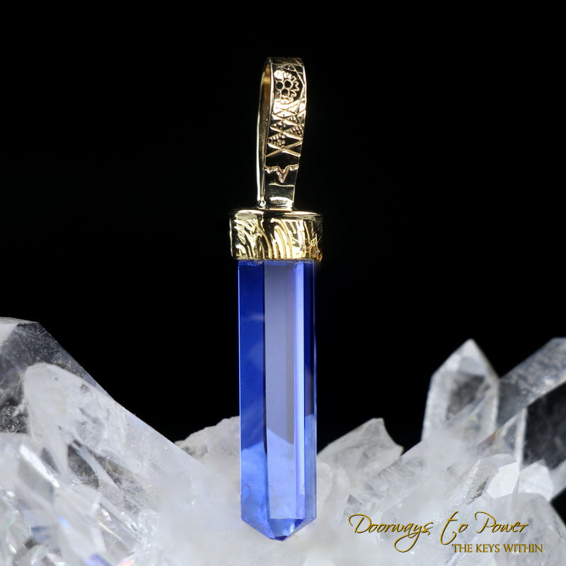 Siberian Blue Quartz Light Language Pendant 22k