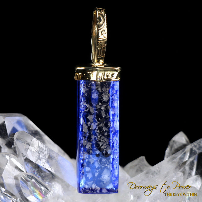 Siberian Blue Quartz Light Language Pendant 22k Gold