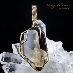 Smoky Quartz Double Terminated Phantom Quartz Crystal Pendant 14k