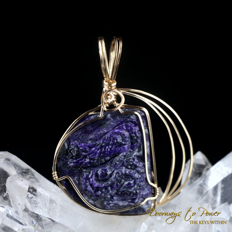 Sugilite Dragon Crystal Pendant™ 'Beacon of Light' 14k