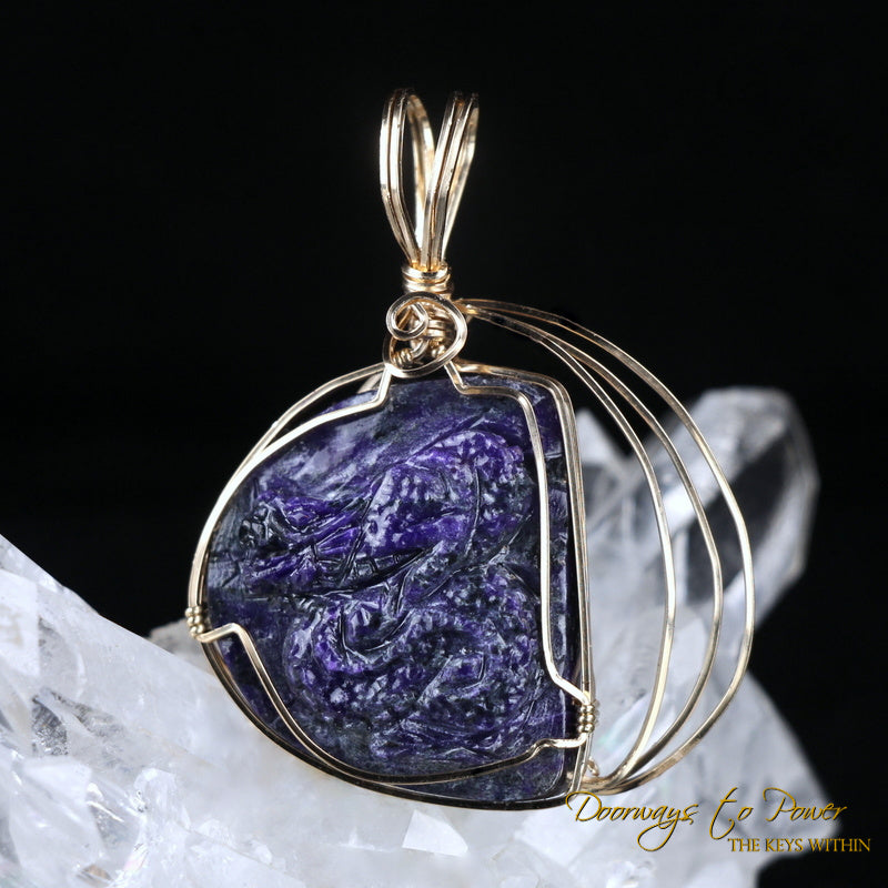 Sugilite Dragon Crystal Pendant™ 'Beacon of Light' 14k