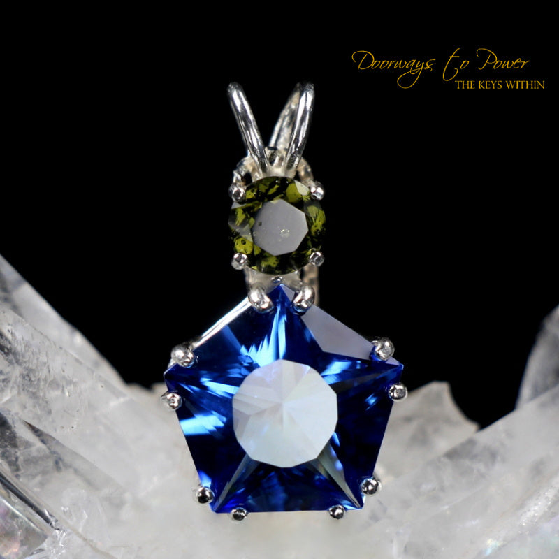 Tibetan Blue Obsidian Moldavite Star of Venus Pendant SS