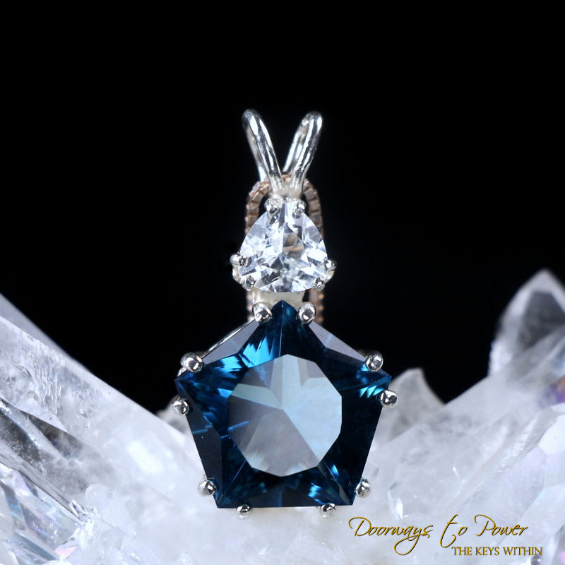 Tibetan Blue Obsidian Phenacite Star of Venus Pendant SS