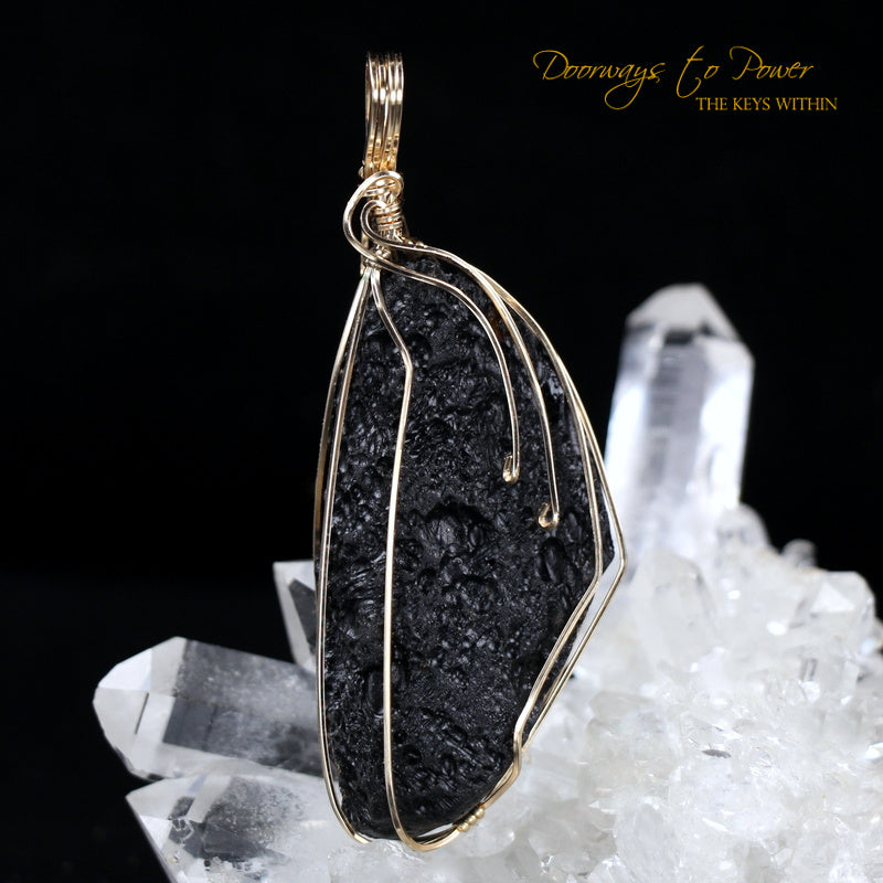 Tibetan Tektite Crystal Pendant in 14k