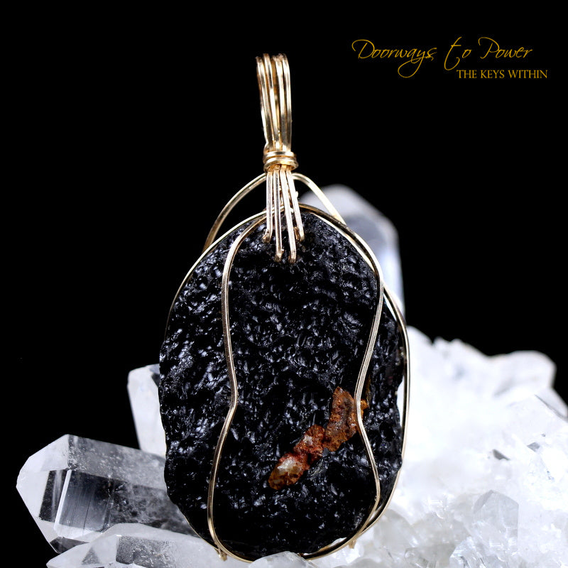 Tibetan Tektite Crystal Pendant in 14k