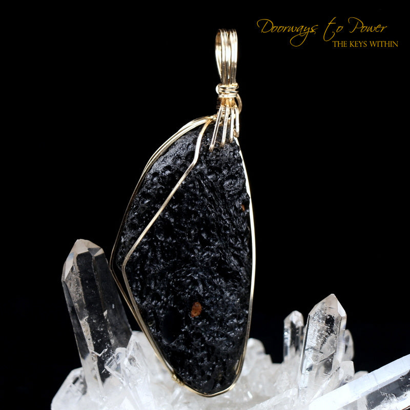 Tibetan Tektite Crystal Pendant in 14k