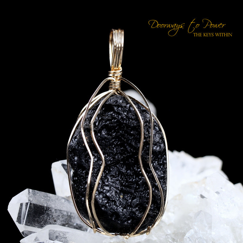 Tibetan Tektite Crystal Pendant in 14k