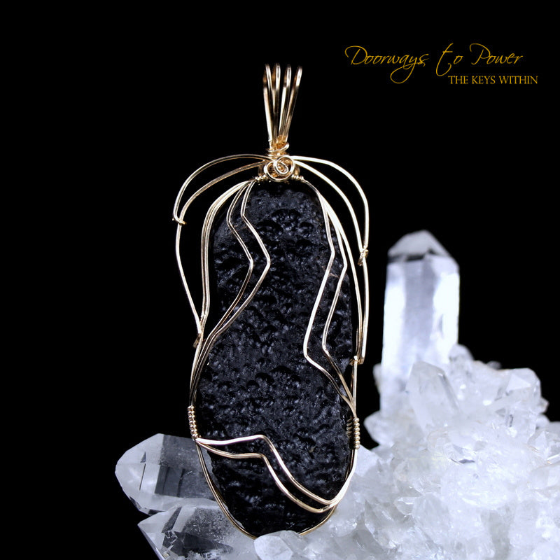 Tibetan Tektite Crystal Pendant in 14k